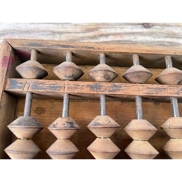 Antique Japanese Wood Abacus Calculator 15 rows 90 beads Signed - Picture 6 of 11
